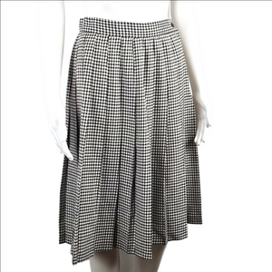 Vintage Casual Corner Black & White Houndstooth Check Plisse Pleated Midi Skirt